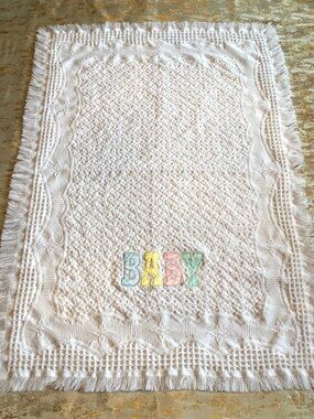 Bright Future Baby Blanket White Fringe Woven Textured Acrylic 33x47 Korea
